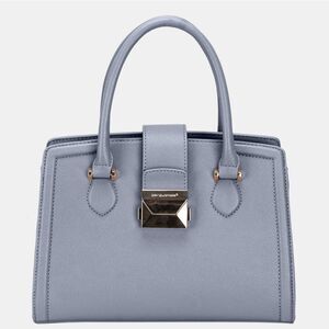 David Jones PU Leather Handbag Elegant Soft Blu Shiny Buckle Medium Square Purse